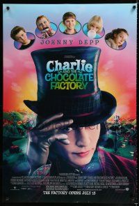 3b162 CHARLIE & THE CHOCOLATE FACTORY advance DS 1sh '05 Johnny Depp, directed by Tim Burton!