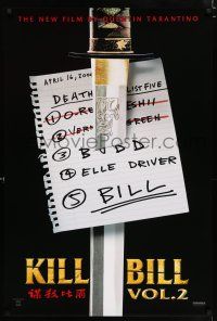 3b422 KILL BILL: VOL. 2 teaser 1sh '04 katana through death list, Quentin Tarantino!