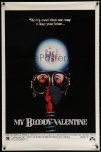 3b518 MY BLOODY VALENTINE 1sh '81 bloody gas mask, there's more than one way to lose your heart!