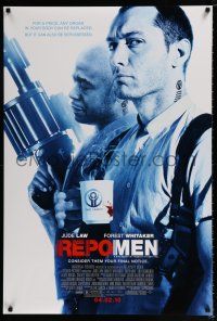 3b613 REPO MEN advance DS 1sh '10 Jude Law w/ blood-stained mug, Forest Whitaker w/ huge gun!