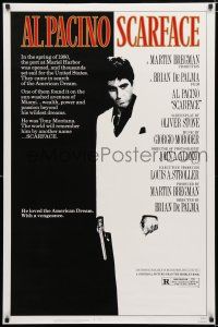 3b653 SCARFACE 1sh '83 Al Pacino as Tony Montana, Michelle Pfeiffer, Brian De Palma, Oliver Stone