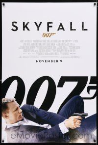 3b683 SKYFALL advance DS 1sh '12 cool c/u of Daniel Craig as James Bond on back shooting gun!