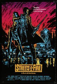 3b720 STREETS OF FIRE 1sh '84 Walter Hill directed, Michael Pare, Diane Lane cool art!
