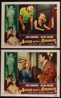 3d049 AFFAIR WITH A STRANGER 8 revised LCs '53 great images of Victor Mature, Jean Simmons, cool art
