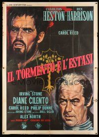 3e003 AGONY & THE ECSTASY Italian 2p '65 art of Charlton Heston, Rex Harrison & Cilento by Nistri!