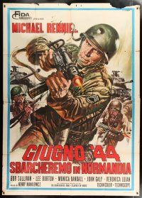 3e019 COMMANDO ATTACK Italian 2p '68 Casaro art of soldier Michael Rennie charging w/ machine gun!