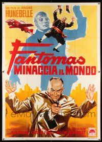 3e028 FANTOMAS STRIKES BACK Italian 2p '65 Jean Marais, Louis De Funes, cool De Seta artwork!
