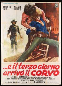 3e075 ON THE 3rd DAY ARRIVED THE CROW Italian 2p '73 art of sexy cowgirl being manhandled!