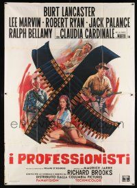 3e080 PROFESSIONALS Italian 2p '66 Mascii art of Burt Lancaster, Lee Marvin & Claudia Cardinale!