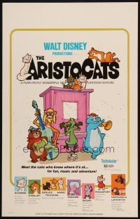 3e677 ARISTOCATS WC '71 Walt Disney feline jazz musical cartoon, great colorful image!