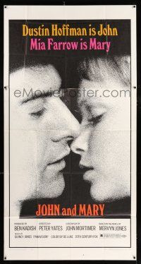 3g769 JOHN & MARY 3sh '69 super close image of Dustin Hoffman about to kiss Mia Farrow!
