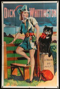 3g040 DICK WHITTINGTON stage play English 40x60 '30s cool artwork of sexy female lead & cat!