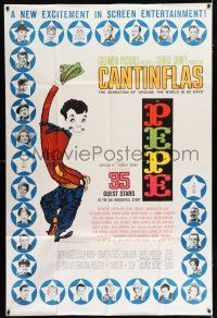 3g056 PEPE 40x60 '60 cool art of Cantinflas, plus photos of 35 all-star cast members!