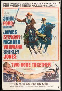 3g058 TWO RODE TOGETHER 40x60 '61 John Ford, art of James Stewart & Richard Widmark on horses!
