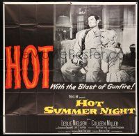 3g287 HOT SUMMER NIGHT 6sh '56 Leslie Nielsen, Colleen Miller, HOT with the blast of gunfire!