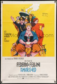 3g079 AMARCORD Argentinean '74 Federico Fellini classic comedy, art by Giuliano Geleng!