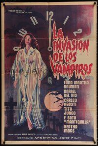 3g132 LA INVASION DE LOS VAMPIROS Argentinean '63 cool art of sexy vampire in see-through robe!