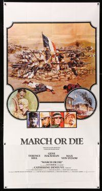 3g018 MARCH OR DIE English 3sh '76 Gene Hackman, Terence Hill, Bysouth French Foreign Legion art!