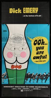 3g021 OOH YOU ARE AWFUL English 3sh '72 Cliff Owen, English, wacky cartoon artwork of rear w/face!