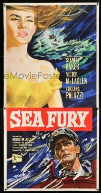 3g023 SEA FURY English 3sh '58 art of Stanley Baker & Luciana Paluzzi, a hurricane of adventure!