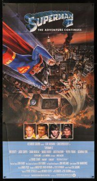 3g025 SUPERMAN II English 3sh '81 Goozee art of Christopher Reeve & villains over New York City!