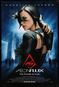 3h018 AEON FLUX advance DS 1sh '05 sexy futuristic Charlize Theron in black outfit!