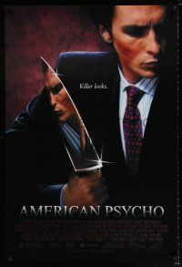 3h032 AMERICAN PSYCHO 1sh '00 image of psychotic yuppie killer Christian Bale, from Ellis novel!