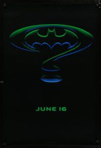 3h057 BATMAN FOREVER teaser 1sh '95 Kilmer, Kidman, cool question mark & bat symbol design!