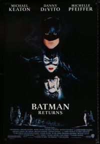 3h058 BATMAN RETURNS 1sh '92 Tim Burton, Michael Keaton, Danny DeVito, Michelle Pfeiffer!