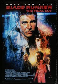 3h076 BLADE RUNNER DS 1sh R07 Ridley Scott sci-fi classic, art of Harrison Ford by Drew Struzan!