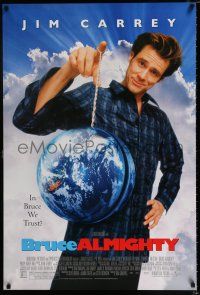 3h104 BRUCE ALMIGHTY DS 1sh '03 Jim Carrey in title role with the world on a string!