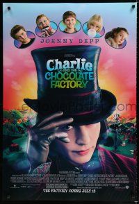 3h120 CHARLIE & THE CHOCOLATE FACTORY advance DS 1sh '05 Johnny Depp as Willy Wonka, Tim Burton!