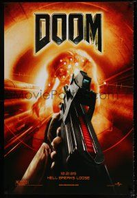 3h173 DOOM teaser 1sh '05 Hell Breaks Loose, cool sci-fi image of monster & futuristic gun!