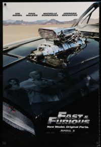 3h229 FAST & FURIOUS teaser DS 1sh '09 Vin Diesel, Paul Walker, blown R/T Charger!