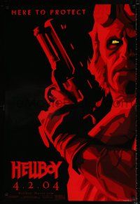 3h333 HELLBOY teaser 1sh '04 Mike Mignola comic, Ron Perlman in title role, here to protect!