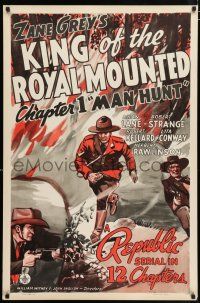 3h426 KING OF THE ROYAL MOUNTED chapter 1 1sh '40 Canadian Mountie serial, Man Hunt!