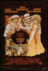 3h472 LUCKY LADY 1sh '75 Richard Amsel art of Gene Hackman, Liza Minnelli, Burt Reynolds!
