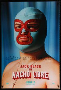 3h518 NACHO LIBRE teaser DS 1sh '06 wacky image of Mexican luchador wrestler Jack Black in mask!