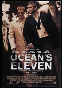 3h551 OCEAN'S 11 b&w int'l DS 1sh '01 Steven Soderbergh, George Clooney, Matt Damon, Brad Pitt