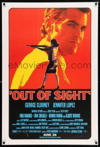 3h561 OUT OF SIGHT advance DS 1sh '98 Soderbergh, cool image of George Clooney, Jennifer Lopez!