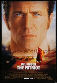 3h566 PATRIOT advance 1sh '00 huge close up portrait image of Mel Gibson over American flag!