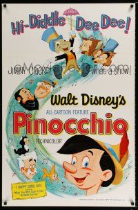 3h584 PINOCCHIO 1sh R62 Disney classic fantasy cartoon about a wooden boy who wants to be real!