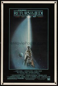 3h629 RETURN OF THE JEDI 1sh '83 George Lucas classic, art of hands holding lightsaber!