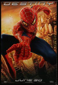 3h705 SPIDER-MAN 2 teaser 1sh '04 cool image of Tobey Maguire as superhero, destiny!