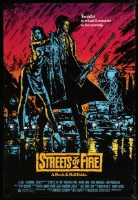 3h739 STREETS OF FIRE 1sh '84 Walter Hill, a rock & roll fable, cool dayglo Riehm art!