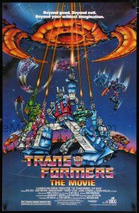 3h788 TRANSFORMERS THE MOVIE 1sh '86 animated robot action cartoon, cool sci-fi artwork!