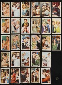 3j248 LOT OF 28 ENGLISH CIGARETTE CARDS OF SHOTS FROM FAMOUS FILMS '30s-40s cool color images!