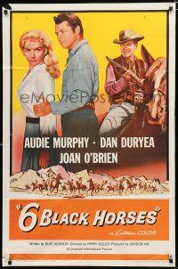 3k006 6 BLACK HORSES 1sh '62 Audie Murphy, Dan Duryea, sexy Joan O'Brien!