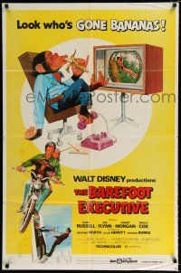 3k050 BAREFOOT EXECUTIVE 1sh '71 Disney, art of Kurt Russell & wacky chimp gone bananas!