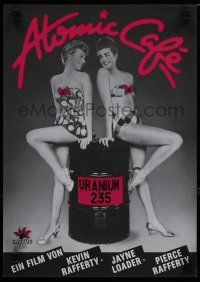3m145 ATOMIC CAFE German 12x19 '82 sexy image of women in swimsuits with barrel of Uranium!
